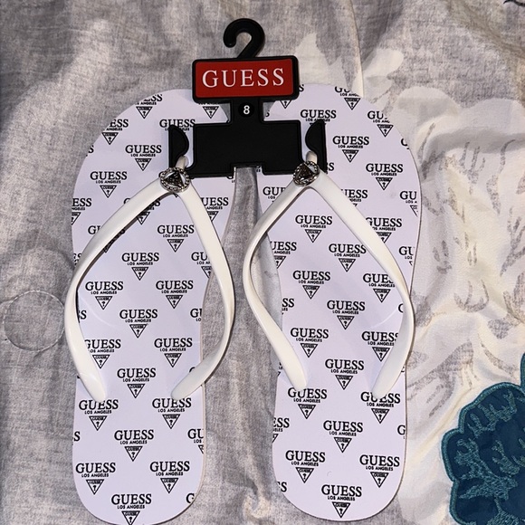 GUESS SIGNATURE LOGO FLIP FLOPS WOMENS WHITE FLUP FLOPS - Picture 10 of 10